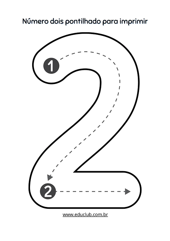Número 2 pontilhado para imprimir | Educlub